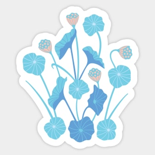 LOTUS POND Japanese Zen Buddhism Lotus Leaves Floral Botanical in Blue Blush Gray White - UnBlink Studio by Jackie Tahara Sticker